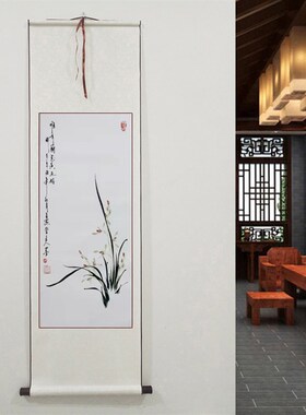 国画兰花手绘客厅装饰画写意花鸟书画卷轴装裱卧室书房餐厅水墨画
