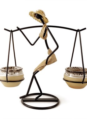 创意桌面小花器田园人物花架傣族挑担少女家居装饰摆件收藏装饰