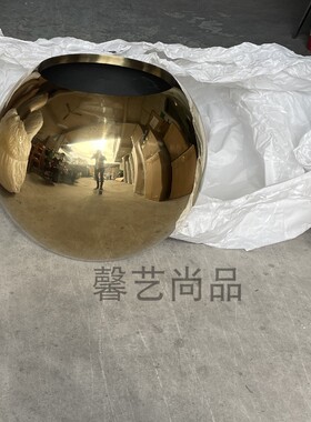 不锈钢花瓶 圆球花器摆件 电镀金色金属花盆 台面花器 香槟金