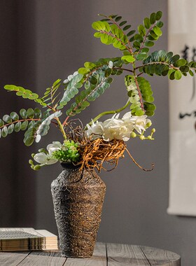 古风艺术花瓶红陶粗陶花盆陶土瓦罐陶瓷花器客厅插花摆件玄关装饰