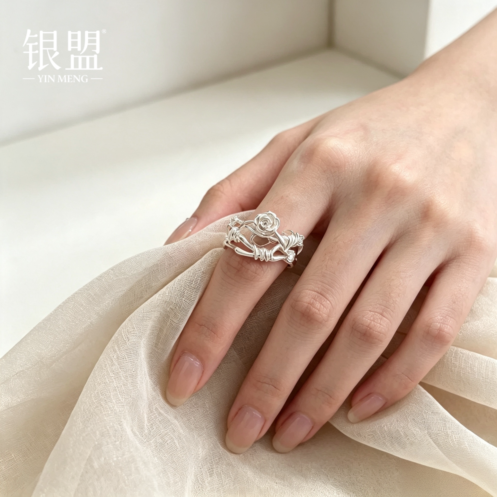 Yinmeng S925 silver rose ring for girls