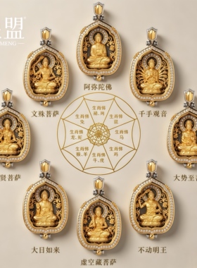 银盟S925银十二生肖本命佛吊坠