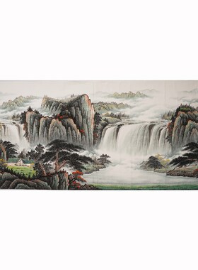 小八尺无款山水画纯手绘国画中式客厅办公室装饰画没落款无款0001