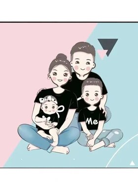 幸福一家人卡通DIY数字油画手绘填色 一家三口四口客厅卧室玄关画
