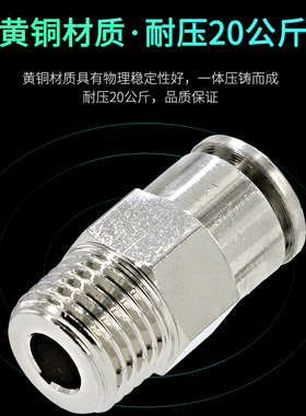 气管快速接头气动快插全铜金属气缸高压耐高温PC螺纹直通汽管快接