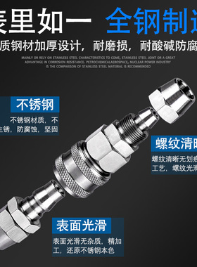 不锈钢气管快速接头公母自锁气动快插SP20PP/SH30PH/SM40PM/SFPF