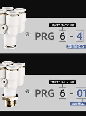 气动气管快速接头五通变径接头一进四出接头PRG/PRX-04 06 08 10