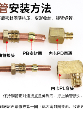 滑块油管接头 卡套油路铜管配件尼龙管油嘴接头内卡PD直通 PL弯头
