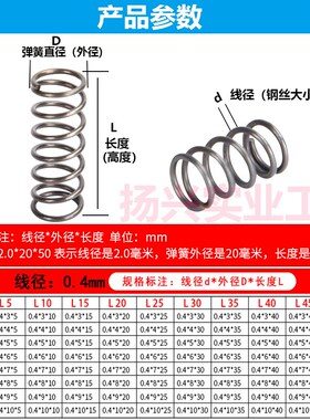 现货压缩弹簧线径0.4外径5弹簧压簧挤压拉簧各种弹簧支持定制