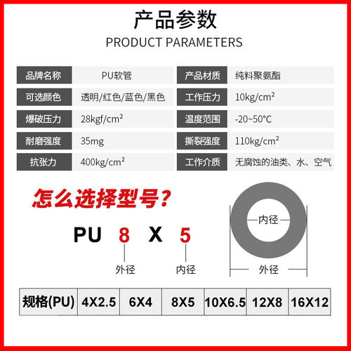 气管PU8*5空压机气泵弹簧管伸缩管8MM气动软管透明6*4 10*6.512*8 - 图1