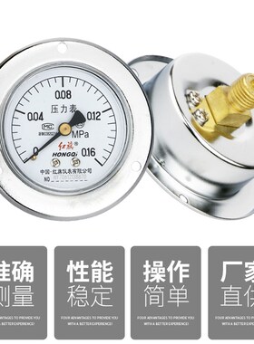 厂家直销 红旗仪表 压力表 Y-60ZT 2.5级 0-1mpa 轴向带边