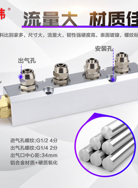 分气块气动排气路分配器分流排直通多管路气管快拧接头螺纹分流器