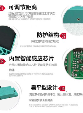 方形超薄非接触电容式开关粉末非金属检测料线感应料位感测器