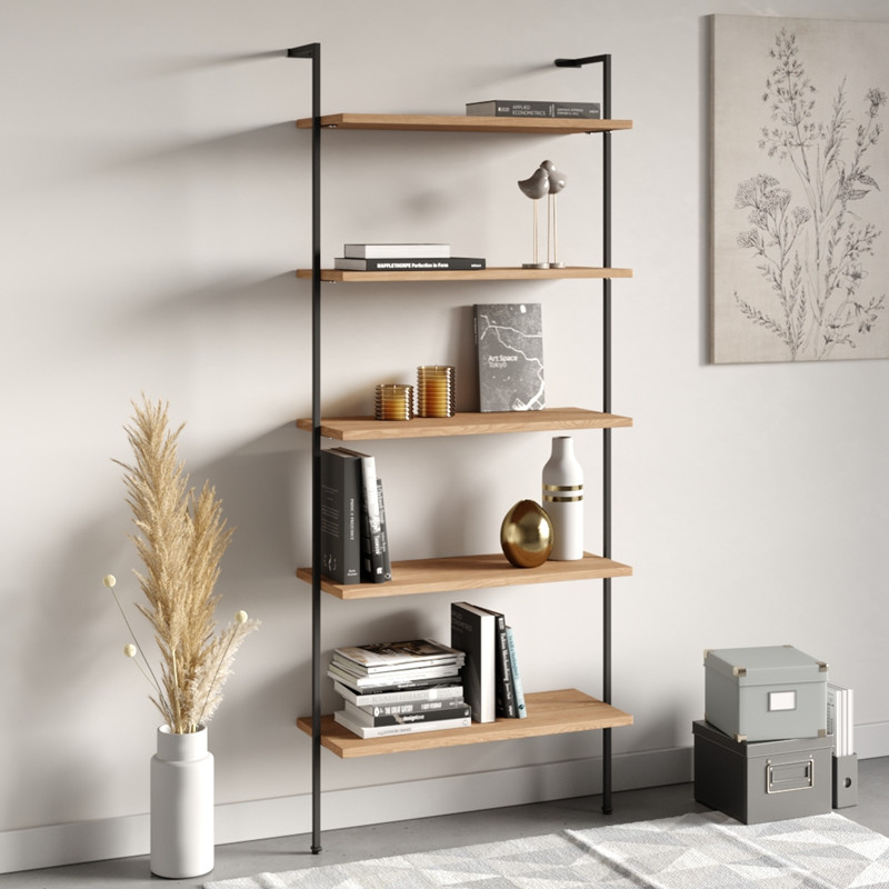 简约实木书架落地多层置物架铁艺收纳架墙上壁挂架办公室陈列书柜