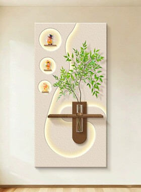 水培绿植玄关装饰画奶油风入户造景走廊过道挂画高级感盲盒壁画