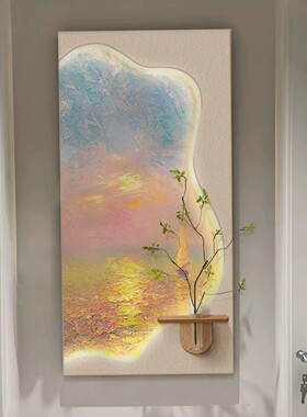 奶油风入户玄关装饰画2026新款水培绿植走廊过道挂画立体砂岩壁画