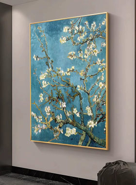 手绘梵高杏花艺术客厅背景墙挂画