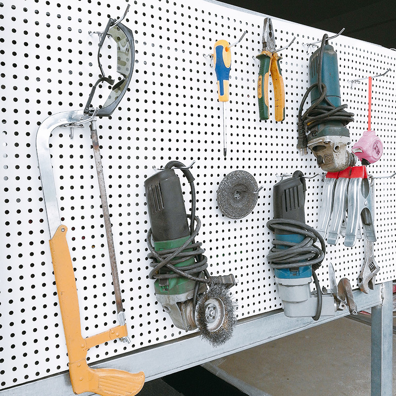 Hole board shelf tool wall hardware display rack wall-mounted multi-functional round hole hanging board hook material organizing shelf