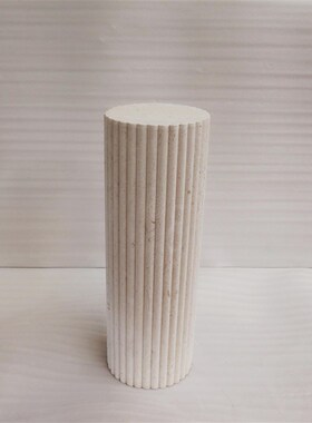 黄洞石开槽圆柱体雕塑台电视柜落地摆件底座酒店客厅装饰展示柱子