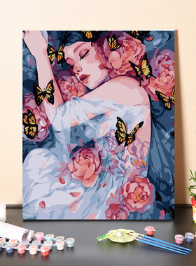 数字油画diy填充古风花宴美少女客厅手工填色人物油彩丙烯画画