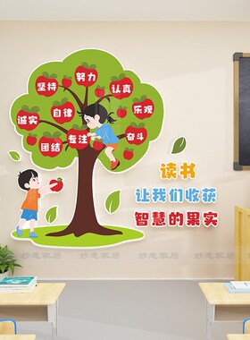 幼儿园小学班级教室文化墙贴立体智慧树墙面装饰走廊布置阅读区