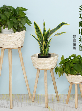 手工草编花篮藤编绿萝篮子客厅插花编织摆件创意田园装饰多肉花盆