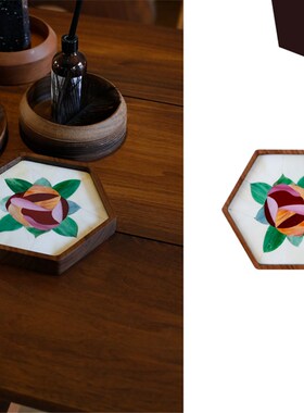 那儿马赛克彩色玻璃手工镶嵌胡桃木厦门花砖托盘杯垫茶道文玩摆件
