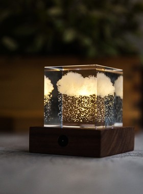 格格物商店胡桃木方型发光底座小夜灯氛围灯4cm5cm立方体摆件适用