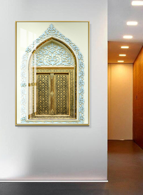 中东古老建筑窗户墙壁挂画玄关装饰画土耳其壁画家居餐厅墙面装饰