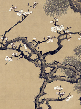 清 沈铨 松梅双鹤图绢本名家挂画竖轴真迹微喷复刻书房玄关装饰画