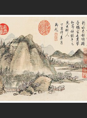 清 董诰 山水图册12张 宫廷院体工笔写意国画斗方微喷复制装饰画