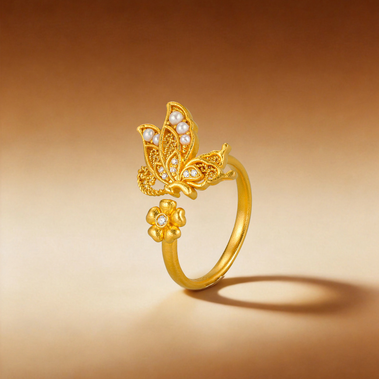 De Share Lilac jewelry gold ring women's pure gold 999 inlaid ring butterfly fluttering Chinese Valentine's Day gift