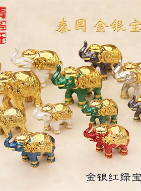 泰国特色手工艺马象四面用品实木大象宝石木象金色摆件