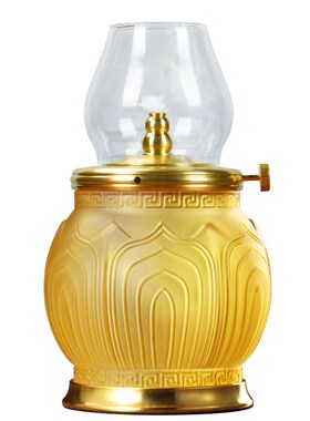 仿琉璃浮雕莲花液体酥油灯灯盏家用供奉礼佛招财摆件防风玻璃油灯