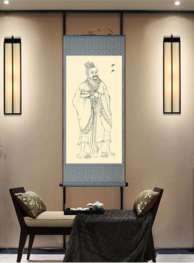 中华厨祖烹饪祖师爷画像伊尹卷轴画 伊挚阿衡挂画客厅玄关丝绸画