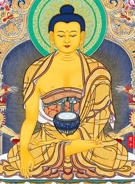 馆藏级释迦牟尼佛画像唐卡西藏青海热贡客厅玄关佛堂家居装饰挂画