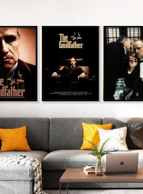 教父马龙白兰度海报黑白有框装饰画黑帮电影复古酒吧清吧墙面挂画