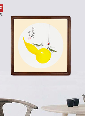 葫芦画福禄斗方手绘国画柿子事事如意玄关挂画装饰画饭厅画花鸟画