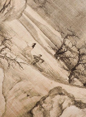 宋代山水画王诜渔村小雪图真迹复制原大高清仿古名画临摹装饰画芯