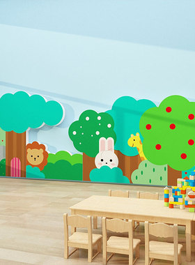 幼儿园森系环创设主题文化墙面装饰成品踢脚腰线贴纸环境布置材料