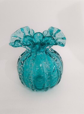 气泡湖水绿色透明花边福袋水晶料手工花瓶桌面小型插花器家居摆件