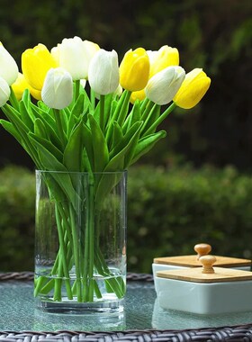 高级郁金香仿真花摆件客厅假花摆设绢花餐桌花摆花仿真花艺装饰花