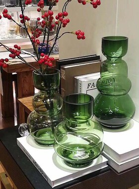 设计感玻璃花瓶灰咖色绿色几何玻璃摆件水培插花器现代软装样板间