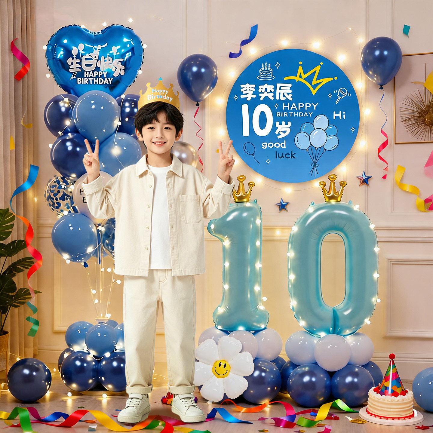 Boy's 10th birthday party layout floor floating suit balloon background wall girl's ceremony atmosphere decoration supplies