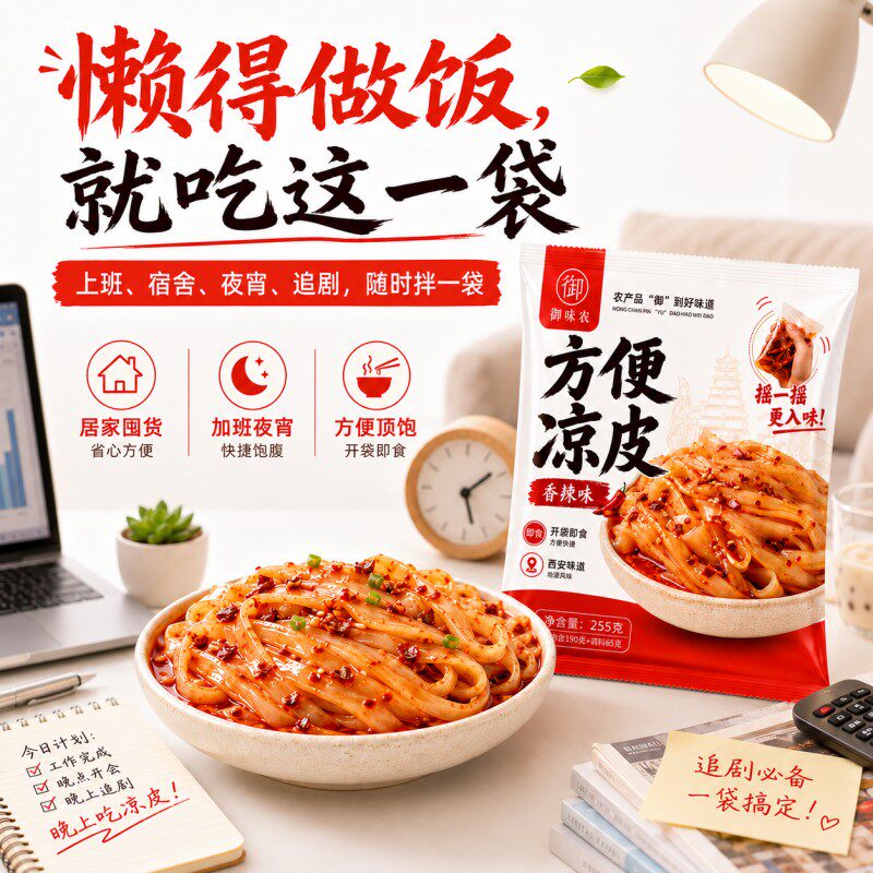 陕西凉皮开袋即食香辣红油麻酱方便凉皮速食面皮劲道爽滑宿舍夜宵