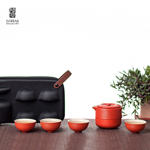 【台湾陆宝】旅行茶具一壶四杯红点奖旋纹户外茶具套装便携 - 图2