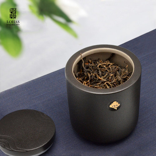陆宝陶瓷高雅乡思茶叶罐家用茶仓罐子客厅贮藏储茶黑白色二两装罐 - 图1