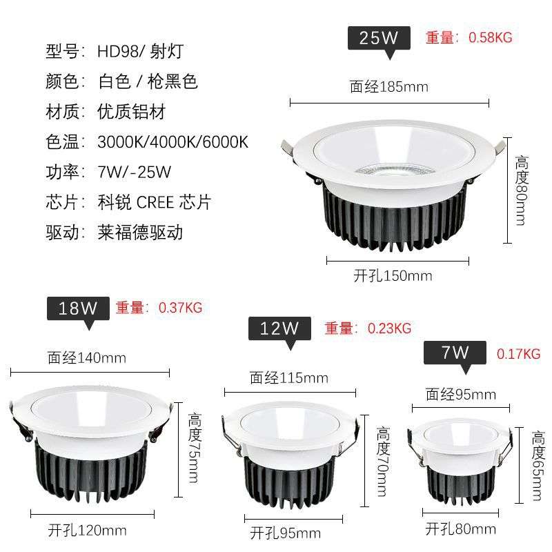 Engineering embedded anti-glare spotlight commercial living room ceiling light opening 80 95 high display living room downlight