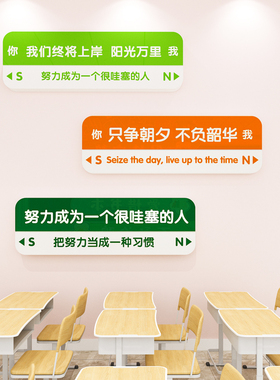 班级布置教室装饰文化墙贴画初中三高考小学生激励志标语黑板报3d