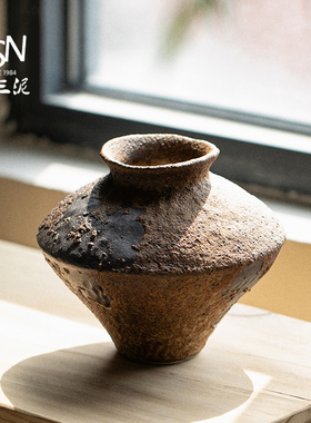 御三泥禅意古风插鲜花迷你陶瓷花瓶复古怀旧手工民宿酒店侘寂风
